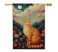 Drapeau de jardin pour chat printemps été, bannière florale féline orange, bannière de décoration d'intérieur, drapeau double face en toile de jute, décoration de pelouse extérieure, 71 x 101,6 cm