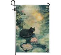 Drapeau de jardin pour chat printemps été, décoration d'étang enchanté, drapeaux de jardin, décoration de pelouse extérieure en toile de jute double face, accessoire de maison sur le thème des