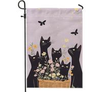 Drapeau de jardin pour chat printemps été, félin foncé, floral, papillon, décoration extérieure, drapeaux de cour, double face, toile de jute, décoration d'intérieur, fête, pelouse, affichage 30,5 x