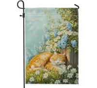 Drapeau de jardin pour chat printemps été, fleurs de chat tigré orange, décoration extérieure, drapeaux de jardin, drapeau de cour double face en toile de jute pour amoureux des animaux, décoration de