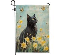 Drapeau de jardin pour chat printemps été, jonquilles jaunes, papillon, décoration extérieure, drapeau double face en toile de jute pour décoration de la maison, de la pelouse, 30,5 x 45,7 cm