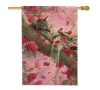 Drapeau de jardin pour chat printemps été, pêche florale endormie, bannière de décoration d'intérieur, drapeau de cour double face, décoration de pelouse extérieure, 71 x 101,6 cm