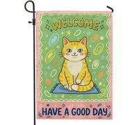 Drapeau de jardin pour chat, tapis de bienvenue fantaisiste sans toile de jute verte double face pour extérieur, terrasse, pelouse, porche, entrée, camping 30,5 x 45,7 cm