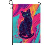 Drapeau de jardin pour chat vibrant, chat coloré avec yeux verts, décoration extérieure, drapeau de pelouse moderne double face pour printemps été, décoration unique de maison et de jardin, 30,5 x