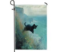 Drapeau de jardin pour chat, yeux verts, décoration côtière de la maison, drapeaux de jardin, double face, décoration de pelouse, cadeau pour les amoureux des chats pour le printemps et l'été, 30,5 x