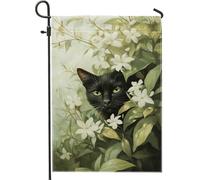Drapeau de jardin pour chat, yeux verts, décoration florale double face, décoration extérieure pour le printemps et l'été, art de cour pour les amoureux des animaux, 30,5 x 45,7 cm