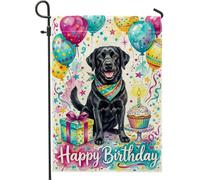 Drapeau de jardin pour chien, boules flottantes joyeuses et festives, cupcakes, anniversaire, noir, double face, petit drapeau de jardin, cour, pour extérieur, terrasse, pelouse, porche, balcon, 30,5