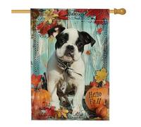Drapeau de jardin pour chien citrouille d'automne, décoration d'automne colorée pour chiens français, bannière de cour double face en toile de jute, décoration de pelouse extérieure pour les amoureux