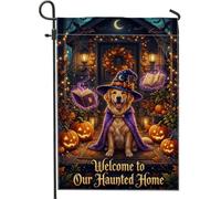 Drapeau de jardin pour chien, citrouilles festives fantaisie, chapeau de sorcière, Halloween, toile de jute orange, double face, petit drapeau de jardin pour extérieur, terrasse, pelouse, porche