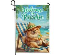 Drapeau de jardin pour chien, cocktail tropical décontracté à la noix de coco bleu d'été double face en toile de jute pour extérieur, porche, pelouse, terrasse, 30,5 x 45,7 cm