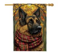 Drapeau de jardin pour chien d'automne, canin marron avec écharpe à carreaux, bannière de décoration d'intérieur, drapeau de cour double face en toile de jute pour décoration de pelouse extérieure