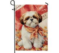 Drapeau de jardin pour chien d'automne, chiot mignon avec bandana, bannière extérieure, drapeau double face en toile de jute pour décoration de pelouse d'automne 30,5 x 45,7 cm