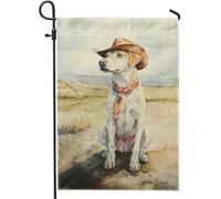 Drapeau de jardin pour chien de cow-boy, labrador blanc avec chapeau de cowboy et bandana, décoration extérieure, bannière de pelouse d'été pour la maison et le jardin, drapeau double face en toile de