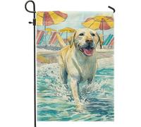 Drapeau de jardin pour chien de plage d'été, bannière de décoration côtière jaune labrador retriever, drapeau double face en toile de jute pour pelouse, décoration extérieure 30,5 x 45,7 cm