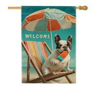 Drapeau de jardin pour chien de plage d'été - Chiens français avec décoration de bienvenue - Bannière double face pour les amoureux des animaux - 71,1 x 101,6 cm