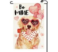 Drapeau de jardin pour chien de Saint-Valentin 30,5 x 45,7 cm double face Cœur Be Mine Anniversaire Mariage Golden Retriever Petits drapeaux Décoration extérieure pour cour (uniquement drapeau) QR50