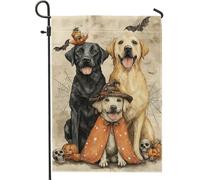 Drapeau de jardin pour chien d'Halloween, décoration d'amis labrador noir et jaune, bannière double face en toile de jute pour décoration de pelouse en plein air 30,5 x 45,7 cm