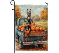 Drapeau de jardin pour chien Doberman Automne Country - 30,5 x 45,7 cm - Double face pour l'extérieur, motif chiot citrouille d'automne - Drapeau de maison en toile standard - Drapeau de maison de