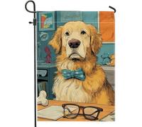 Drapeau de jardin pour chien, fantaisie dessin animé, lunettes sans toile de jute jaune, drapeaux décoratifs double face pour extérieur, porche, pelouse, terrasse, 30,5 x 45,7 cm
