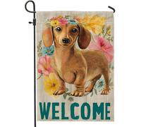 Drapeau de jardin pour chien, fleurs rustiques fantaisies florales royales marron double face en toile de jute décorative pour extérieur, terrasse, pelouse, porche, entrée, camping 30,5 x 45,7 cm