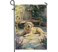 Drapeau de jardin pour chien labrador, bannière de décoration animale jaune, décoration de pelouse extérieure printemps-été, art double face, accents de paysage domestique, accessoire de jardin mignon