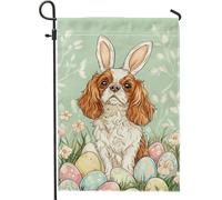 Drapeau de jardin pour chien lapin de Pâques, drapeaux d'extérieur verts doux, décoration de pelouse de vacances de printemps, chiot mignon avec œufs 30,5 x 45,7 cm