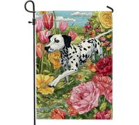 Drapeau de jardin pour chien, motif tulipes fantaisistes, roses, printemps vert toile de jute double face, drapeaux extérieurs décoratifs pour extérieur, terrasse, pelouse, porche, balcon, 30,5 x 45,7