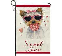 Drapeau de jardin pour chien, Saint Valentin, cœur ludique, sucette, pêche, double face, petit drapeau de jardin, cour, pour extérieur, porche, pelouse, terrasse, 30,5 x 45,7 cm