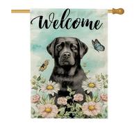 Drapeau de jardin pour chien « Welcome Spring Summer » - Fleurs de laboratoire noires - Bannière de décoration d'intérieur - Double face en toile de jute - 71,1 x 101,6 cm