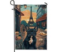 Drapeau de jardin pour chiens français, bannière de cour de la tour de Paris avec chien noir, décoration d'extérieur d'été double face, décoration d'intérieur sur le thème des animaux mignons, 30,5 x
