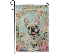 Drapeau de jardin pour chiens français - Bannière décorative double face - Motif chien blanc - 30,5 x 45,7 cm