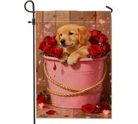 Drapeau de jardin pour chiot, romantique et ludique en toile de jute rouge pour la Saint-Valentin, drapeaux décoratifs double face pour extérieur, pelouse, porche, terrasse, entrée, 30,5 x 45,7 cm