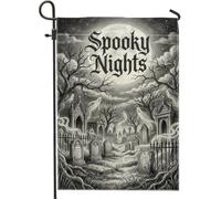 Drapeau de jardin pour cimetière, fantômes sombres, arbres, Halloween, noir, double face, petit drapeau de jardin, cour, pour extérieur, pelouse, porche, terrasse, entrée, 30,5 x 45,7 cm