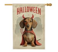 Drapeau de jardin pour décoration d'Halloween, chien mignon avec costume de diable, bannière de cour, toile de jute double face, décoration de pelouse, fête saisonnière d'automne, accessoires de