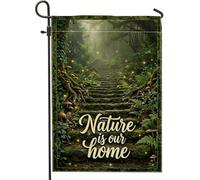 Drapeau de jardin pour escaliers, champignons rustiques, fougères, vert printemps, double face, petit drapeau de jardin, cour, pour extérieur, terrasse, pelouse, porche, balcon 30,5 x 45,7 cm
