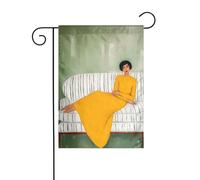 Drapeau de jardin pour femme assise sur le canapé 30 x 45 cm vertical double face ferme vacances décorations extérieures drapeau de cour