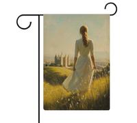 Drapeau de jardin pour femmes debout sur une colline herbeuse en toile de jute double face 30,5 x 45,7 cm