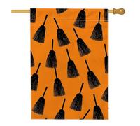 Drapeau de jardin pour Halloween, bannière décorative orange avec motif de balai noir, drapeau de cour double face en toile de jute pour décoration de pelouse extérieure 71 x 101,6 cm
