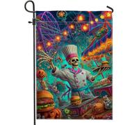 Drapeau de jardin pour Halloween, carnaval, chef, squelette coloré, bannière de décoration d'intérieur, drapeau double face en toile de jute pour décoration de pelouse extérieure, 30,5 x 45,7 cm