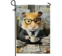 Drapeau de jardin pour hamster, costume fantaisie de dessin animé, lunettes, sans orange, double face, petit drapeau de jardin pour extérieur, pelouse, porche, terrasse, entrée 30,5 x 45,7 cm