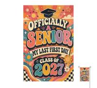 Drapeau de jardin pour la rentrée scolaire senior 2027, décoration de cour | Bannière vintage pour le dernier jour, la dernière année du lycée, le lever du soleil, la fête, le porche