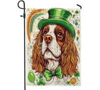 Drapeau de jardin pour la Saint-Patrick Cavalier King Charles Spaniel 30,5 x 45,7 cm double face pour décoration extérieure, joli chiot en toile pour maison, animal de compagnie, petit jardin pelouse