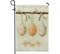 Drapeau de jardin pour les vacances de Pâques, œufs décoratifs de couleur pastel, décoration florale, drapeau de pelouse, drapeau de cour en toile de jute saisonnière pour décoration festive 30,5 x