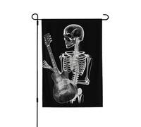 Drapeau de jardin pour l'extérieur - 71,1 x 101,6 cm - Double face - Drapeau de cour abstrait - Tête de mort - Squelette jouant de la guitare - Drapeaux de jardin saisonniers - Drapeau de