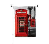 Drapeau de jardin pour l'extérieur - 71,1 x 101,6 cm - Double face - Drapeau de cour - Angleterre - Rétro - Téléphone de Londres - Drapeaux de jardin saisonniers - Drapeau de Saint-Valentin pour