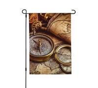 Drapeau de jardin pour l'extérieur - 71,1 x 101,6 cm - Double face - Drapeau de cour d'extérieur - Boussole et carte du monde - Drapeaux de jardin saisonniers - Drapeau de Saint-Valentin pour