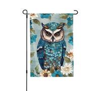 Drapeau de jardin pour l'extérieur - 71,1 x 101,6 cm - Double face - Drapeau de cour extérieur - Hibou - Fleurs de printemps - Turquoise - Drapeaux de jardin saisonniers - Drapeau de Saint-Valentin