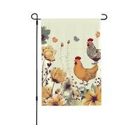 Drapeau de jardin pour l'extérieur - 71,1 x 101,6 cm - Double face - Drapeau de cour extérieur - Poule - Papillons volants parmi les fleurs - Drapeaux de jardin saisonniers - Drapeau de Saint-Valentin