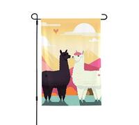 Drapeau de jardin pour l'extérieur - 71,1 x 101,6 cm - Double face - Drapeau de cour saisonnier - Alpagas amoureux dans les montagnes - Drapeaux de Saint-Valentin pour décoration de maison de