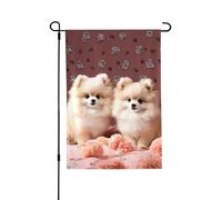 Drapeau de jardin pour l'extérieur - 71,1 x 101,6 cm - Double face - Drapeau de cour saisonnier de Poméranie - Chiots et point de Saint-Valentin - Pour décoration de maison de printemps